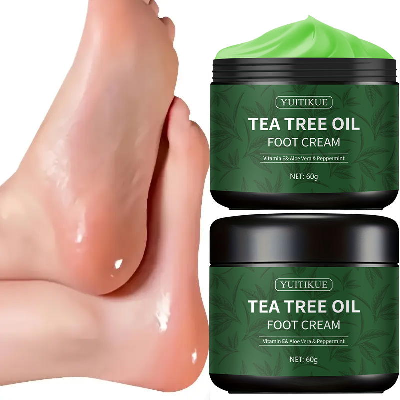Herbal Wellness Tea - YUITIKUE ティーツリーオイルフットクリーム - ビタミンE、アロエベラ、ペパーミント配合の乾燥した足のための保湿フットケアクリーム