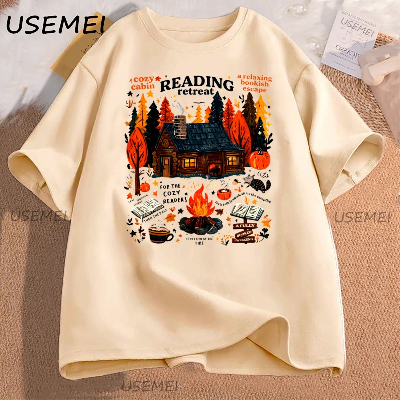 Herbal Wellness Book - 居心地の良いキャビン読書リトリート Tシャツ秋の書っぽい Tシャツ秋居心地の良い読者パンプキンスパイスブック Tシャツカウアルコットン半袖